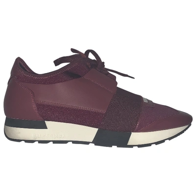 Pre-owned Balenciaga Race Leather Trainers In Burgundy