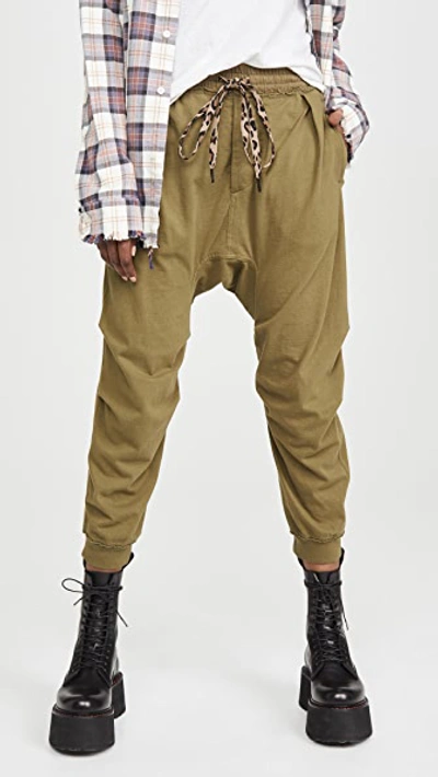 R13 Harem Cotton Terry Sweatpants In Olive/army