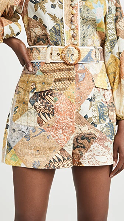 Zimmermann Brightside Belted Linen Shorts In Multi