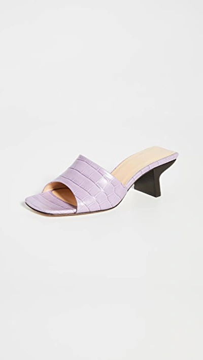 By Far Lily Croc Embossed Leather Slide Sandal In Purple