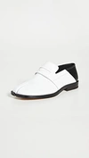 Maison Margiela Mm22 Two Tone Leather Tabi Loafers In White/black