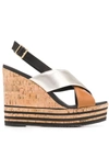 Hogan Wedge Sandals In Black, Beige And Silver In Brown