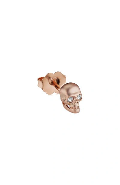 Maria Tash Matte Skull Stud Earring With White Diamonds In Rose Gold/ Diamond