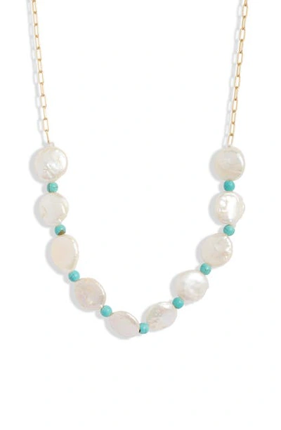 Argento Vivo Coin Pearl & Turquoise Necklace In Gold