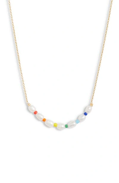 Argento Vivo Rainbow Pearl Middle Necklace In Gold