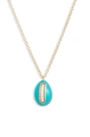 Argento Vivo Enamel Shell Pendant Necklace In Gold/ Turquoise
