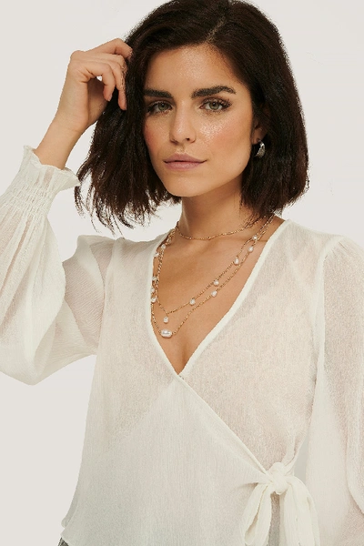Na-kd Pleated Overlap Tie Blouse - White