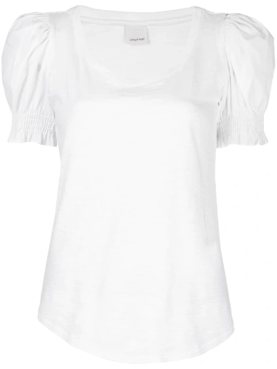 Cinq À Sept Shirred Poplin-paneled Slub Cotton-jersey Top In White