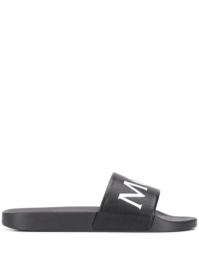Moncler Bastien Logo Leather Slide Sandals In Black