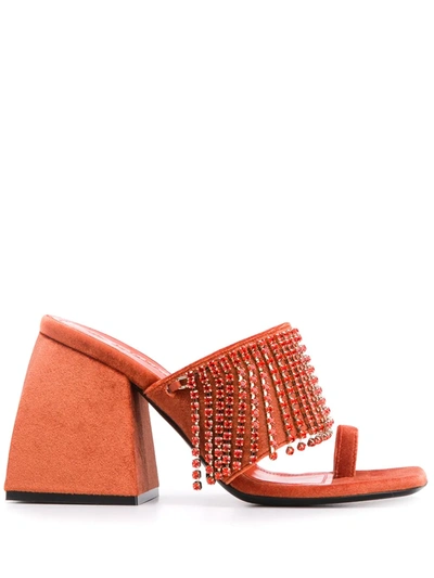 Nodaleto Crystal Fringed Open-toe Sandals In Tangerine Velvet