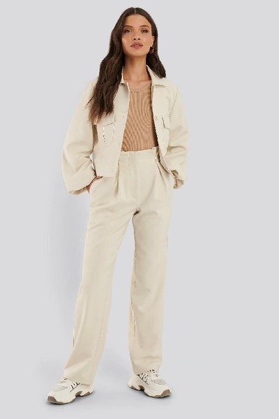 Na-kd Classic Paperwaist Pants - Beige In Off White