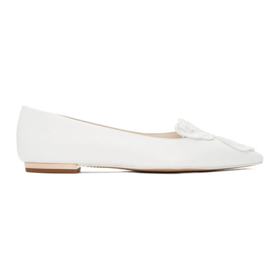 Sophia Webster Bibi Butterfly-embroidered Point-toe Leather Flats In White