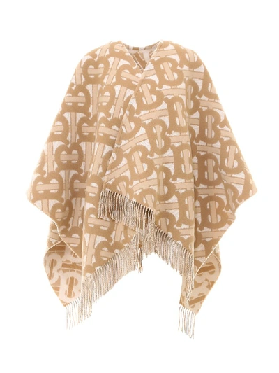 Burberry Fringed Wool Cape In Beige