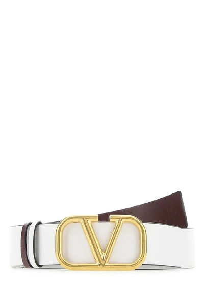 Valentino Garavani Vlogo Buckle Reversible Leather Belt In Bianco Ottico/ Rubin