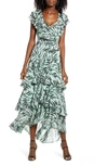 Wayf Chelsea Tiered Ruffle Maxi Dress In Mint Tiger