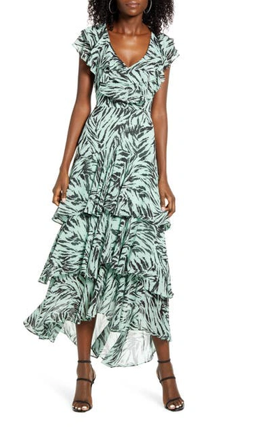 Wayf Chelsea Tiered Ruffle Maxi Dress In Mint Tiger