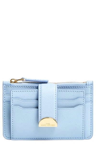 The Marc Jacobs Leather Card Case In Blue Mist