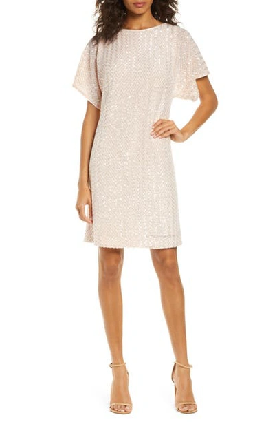 Vince Camuto Sequin Short Sleeve Shift Dress In Blush