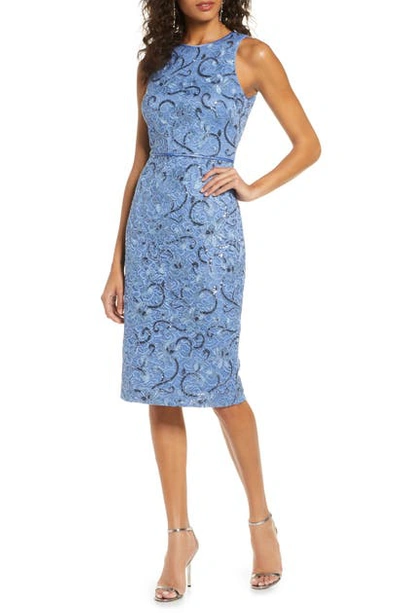 Vince Camuto Petite Cutout-back Embellished Lace Dress In Blue