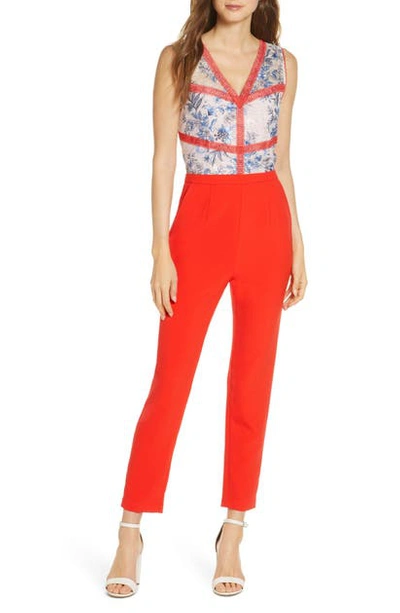 Adelyn Rae Miran Floral Lace Bodice Jumpsuit In White-coral