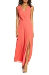 ADELYN RAE SYLVIA V-NECK CHIFFON MAXI DRESS,F202D4613