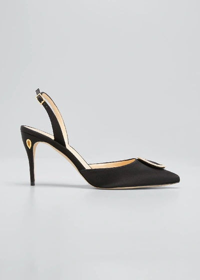 Jennifer Chamandi Vittorio 85mm Embellished Satin Slingback High-heel Pumps In Black