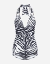 DOLCE & GABBANA ONE-PIECE SWIMSUIT WITH RINGS, ZEBRA PRINT AND PLUNGING NECKLINE