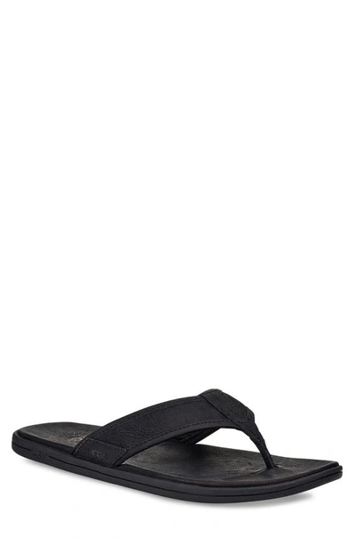 Ugg Men's Seaside Leather Lightweight Flip-flop Sandal In Black