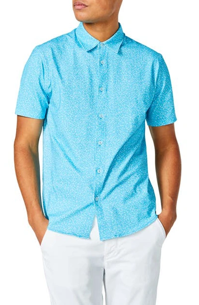 Good Man Brand Flex Pro Slim Fit Print Short Sleeve Button-up Shirt In Blue Topaz Scattered Shibori
