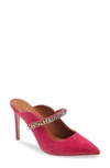 Kurt Geiger Duke Crystal Strap Pointed Toe Mule In Pink Suede