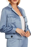 Vince Camuto Liquid Satin Trucker Jacket In Blue Cloud