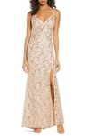 VINCE CAMUTO SEQUIN FLORAL A-LINE GOWN,VC0M1129