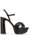 Malone Souliers Mila 125 Smooth And Croc-effect Leather Platform Sandals In Black