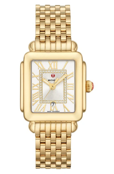 Michele Deco Madison Mid Diamond-dial Watch, Yellow