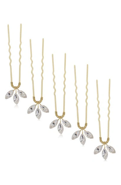 Brides And Hairpins Arden Set Of 5 Swarovski Crystal Hair Pins In Gold