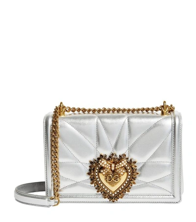 Dolce & Gabbana Medium Devotion Bag In Quilted Nappa Mordoré In Silver