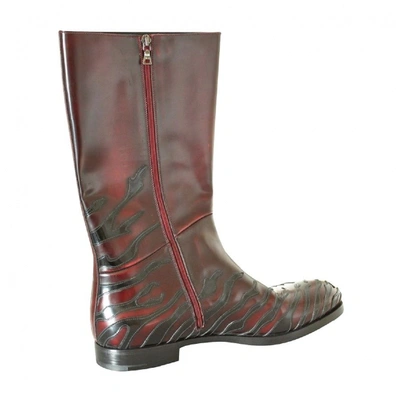 Pre-owned Prada Leather Boots In Burgundy