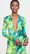 VERSACE Palm Print Low-V Bodysuit