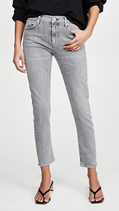 Agolde Nico High-rise Slim Ankle Jeans With Raw Hem In Gray