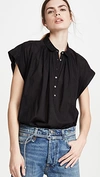 Nili Lotan Normandy Shirred Cotton Blouse In Black