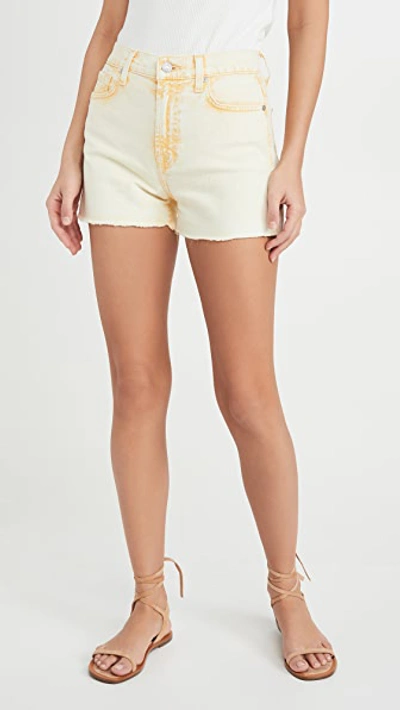 7 For All Mankind High Waist Shorts With Fray Hem In Mineral Yellow