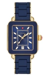 Michele Deco Sport Watch Head & Bracelet, 34mm X 36mm In Blue/ Sunray/ Gold