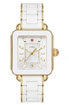 Michele Deco Sport Watch Head & Bracelet, 34mm X 36mm In White/ Silver Sunray/ Gold