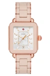 Michele Deco Sport Rose Gold-tone Desert Rose-wrapped Silicone Watch, 34mm X 36mm In Pink/ Silver Sunray/ Pink Gold