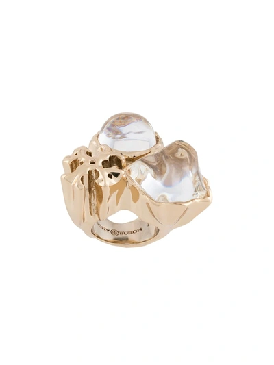 Tory Burch Kira Crystal Statement Ring In Brass / Clear