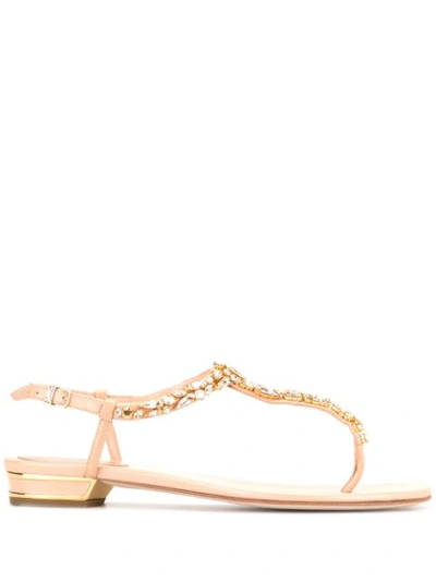 René Caovilla Embellished Thong Sandals In Gold