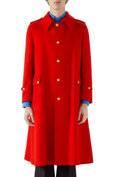 Gucci Men's Wool Officer Overcoat W/ Sagittarius Buttons In Red