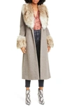 CINQ À SEPT IRINA FAUX FUR TRIM MIDI COAT,ZC0343122Z