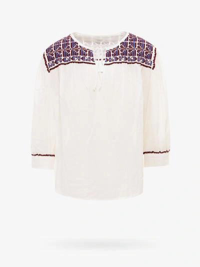 Closed Round Neck Embroidered Shirt In Beige