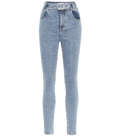 Alessandra Rich Embellished Belted High-rise Skinny Jeans In Blue